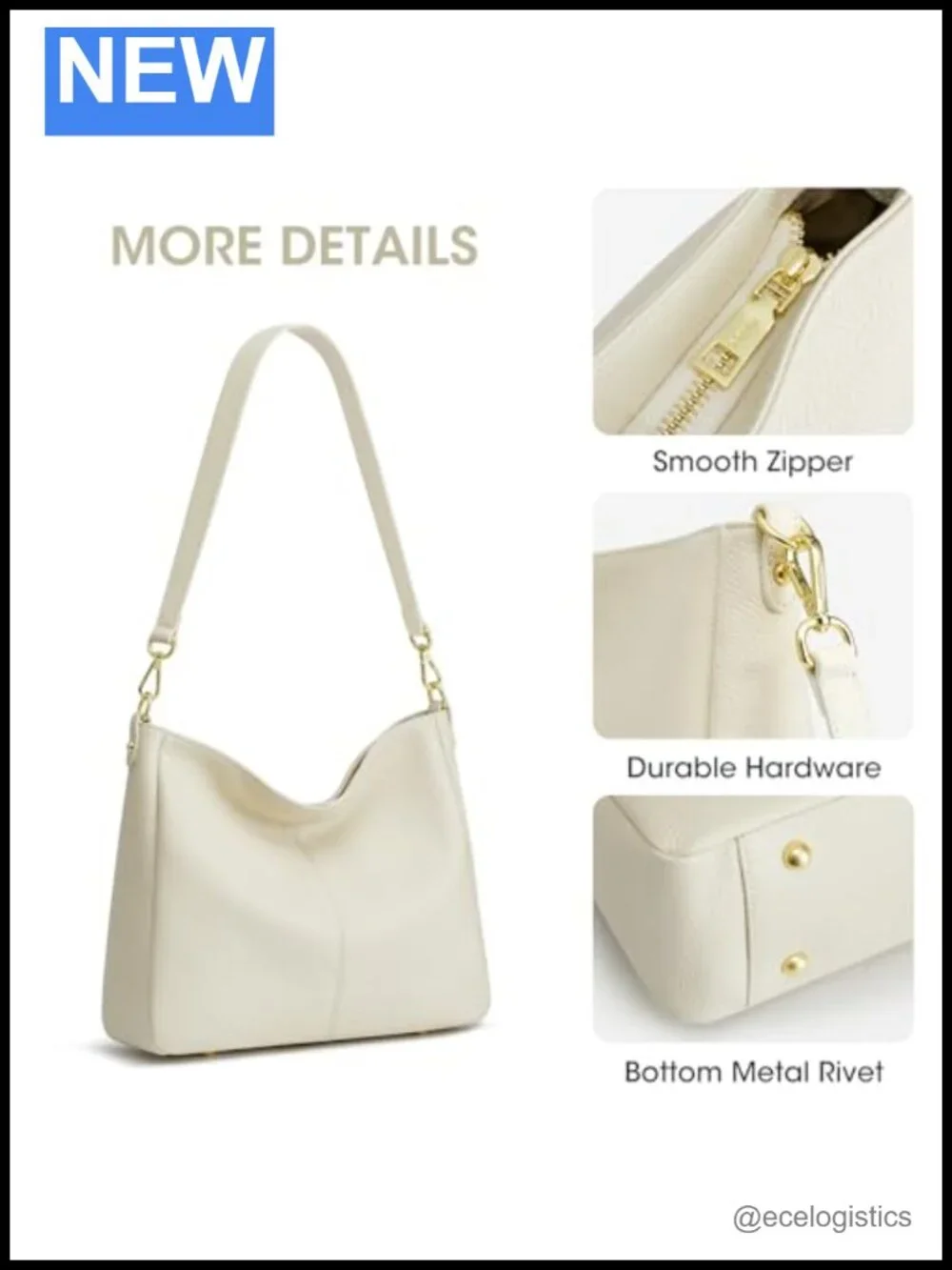 Genuine Leather Hobo Crossbody Bag with 2 Straps